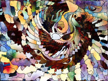 Lekeli Glass Forever serisi. Sanat, uzay bölünmesi ve tasarım konularındaki renk parçalarından, şekil şekillerinden ve sembollerden oluşan soyut tasarım