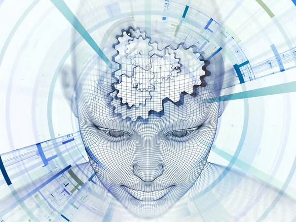 3D Renderleme Zihin Sahası serisi. Yapay zeka, bilim ve teknolojiyle ilgili projelerde zemin görevi görmesi için tel örgüsü insan modeli ve fraktal patinajlardan oluşan tasarım