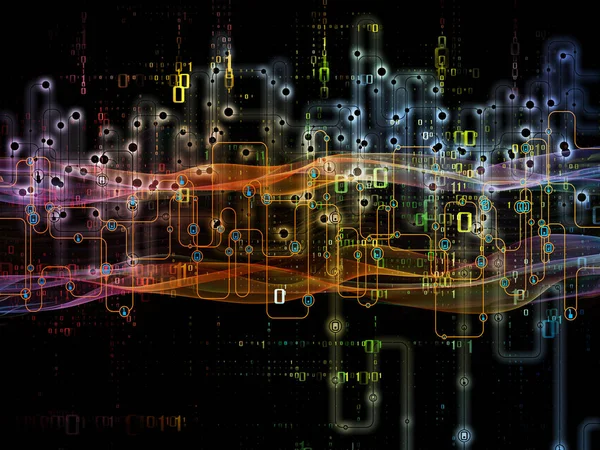 Připojené Světové Série Diagramy Sítí Tech Symboly Fraktální Vzory Téma — Stock fotografie