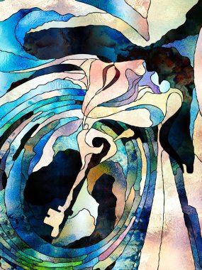 Lekeli Glass Forever serisi. organik anahtar sembollü kadın profili cevaplar ve iç bilgi arayışını simgeliyor.