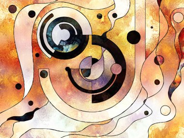 Lekeli Glass Forever serisi. Sanat, uzay bölünmesi ve tasarım ile mecazi ilişkisi olan renk parçaları, şekil desenleri ve sembollerin bileşimi