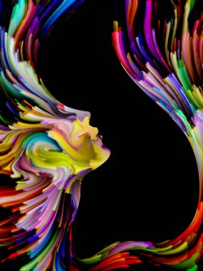 Boya serisi yüz. Sanat, hayal gücü, yaratıcılık ve feminizm konusunda renkli insan portre bileşimi