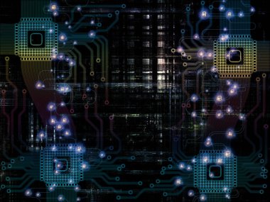 Bilgisayar bağlantı dizi. Cpu, anakart izleri ve teknoloji, ekipman ve bilgisayar donanım konusunda dijital öğeleri bileşimi