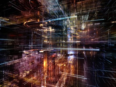 Sanal uzay serisi. Tasarım projeleri için fon olarak hizmet etmek için okları sembolleri perspektif içinde bulunan saydam 3B yapısının yapılan bilgi teknolojisi, bilgisayar ve iletişim ile ilgili