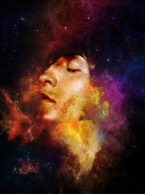 Sizin serisi Bulutsusu. Algı, hayal gücü, iç dünya ve insan aklının konusunda kadın portre ve boşluk bulutsu bileşimi