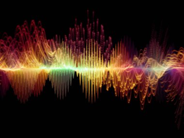 Dalga fonksiyonu serisi. Sanatsal soyutlama oluşan renkli sinüs titreşimler, ışık ve fraktal elemanlarının ses ekolayzer, müzik konusunda spektrum ve kuantum olasılık