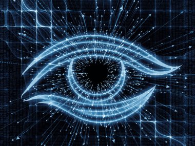 Bilgi serisi gözü. Bilim, eğitim ve modern teknoloji konusunda bir metafor olarak göz simgesi ve ok patlama oluşur tasarım