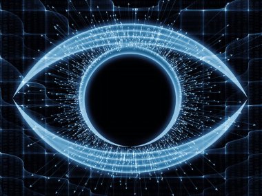 Bilgi serisi gözü. Bilim, eğitim ve modern teknoloji konusunda bir metafor olarak göz simgesi ve ok patlama oluşur tasarım