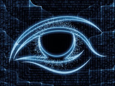 Bilgi serisi gözü. Bilim, eğitim ve modern teknoloji konusunda bir metafor olarak göz simgesi ve ok patlama oluşur tasarım