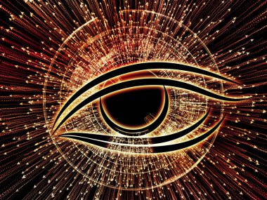 Bilgi serisi gözü. Bilim, eğitim ve modern teknoloji konusunda göz simgesini ve ok patlama