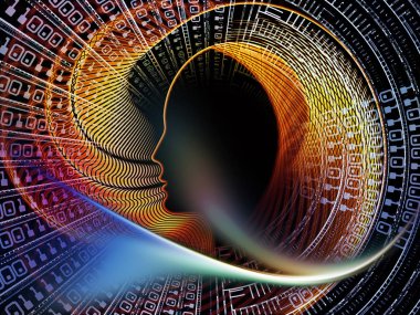 Adam ve numaraları serisi. Arka plan tasarım sembolik insan profili ve bilim, bilgi teknolojisi ve eğitim konusu üzerinde rakamlar