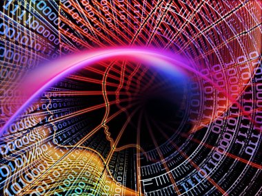 Adam ve numaraları serisi. Zemin sembolik insan profili ve bilim, bilgi teknolojisi ve eğitim konusu üzerinde rakamlar