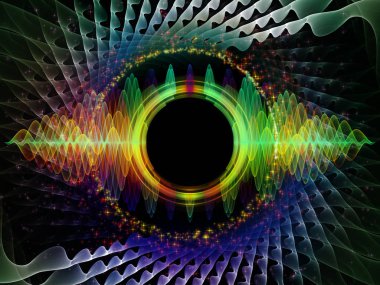 Dalga fonksiyonu serisi. Soyut kompozisyon renkli sinüs titreşimlerin, ışık ve fraktal öğeleri projelerinde uygun ses ekolayzer için ilgili müzik spektrum ve kuantum olasılık