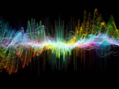Dalga fonksiyonu serisi. Renkli sinüs titreşimler etkileşimi, ses ekolayzer, konu üzerinde öğeleri ışık ve fraktal müzik spektrum ve kuantum olasılık