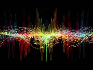 Dalga fonksiyonu serisi. Soyut renkli sinüs titreşimler, ışık ve ses ekolayzer, müzik konusunda fraktal öğeleri yapılmış tasarım spektrum ve kuantum olasılık