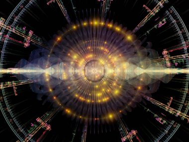 Dalga fonksiyonu serisi. Sanatsal soyutlama oluşan renkli sinüs titreşimleri, ışık ve fraktal öğeleri konu üzerinde ses ekolayzer, müzik spektrum ve kuantum olasılık