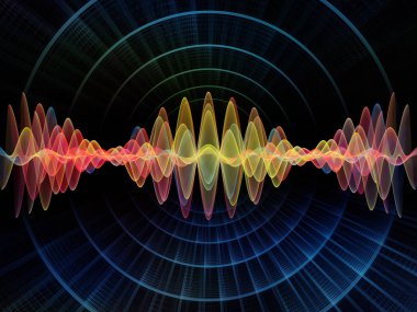 Dalga fonksiyonu serisi. Renkli sinüs titreşimler kompozisyon, ışık ve fraktal elemanları ses ekolayzer, mecazi ilişkisi ile müzik spektrum ve kuantum olasılık