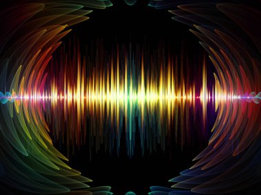 Dalga Fonksiyonu serisi. Ses eşitleyici, müzik spektrumu ve kuantum olasılığıyla ilgili projeler için arkaplan görevi görecek renkli sinüs titreşimleri, ışık ve fraktal elementlerden oluşan tasarım