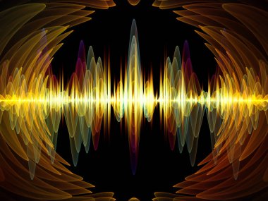Dalga Fonksiyonu serisi. Ses eşitleyici, müzik spektrumu ve kuantum olasılığıyla ilgili projeler için arkaplan görevi görecek renkli sinüs titreşimleri, ışık ve fraktal elementlerden oluşan tasarım
