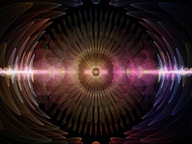 Dalga fonksiyonu serisi. Renkli sinüs titreşimler arka plan kompozisyon, ışık ve fraktal öğeleri ses ekolayzer, konu üzerinde müzik spektrum ve kuantum olasılık