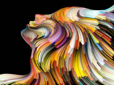 Renk serisinin yüzü. İnsan profilinin düzenlenmesi ve yaratıcılık, tasarım, iç dünya, insan doğası ve sanatsal ruh konularında renkli çizgiler