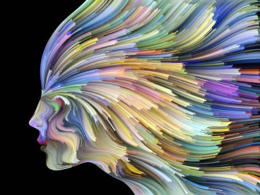 Yüz renk serisi. İnsan profili ve yaratıcılık, tasarım, iç dünya, içgüdü ve sanatsal ruh konusunda boya hareketli renkli çizgiler