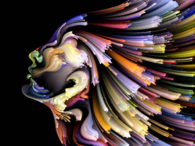 Yüz renk serisi. Tasarım insan profili ve boya bir metafor olarak yaratıcılık, tasarım, iç dünya, içgüdü ve sanatsal ruh konusunda hareketli renkli çizgiler oluşur