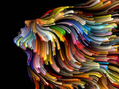 Yüz renk serisi. Tasarım insan profili ve boya bir metafor olarak yaratıcılık, tasarım, iç dünya, içgüdü ve sanatsal ruh konusunda hareketli renkli çizgiler oluşur