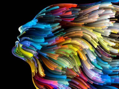 Yüz renk serisi. Sanatsal soyutlama insan profili ve konu yaratıcılık, tasarım, iç dünya, içgüdü ve sanatsal ruhu üzerinde boya hareketli renkli çizgiler oluşur