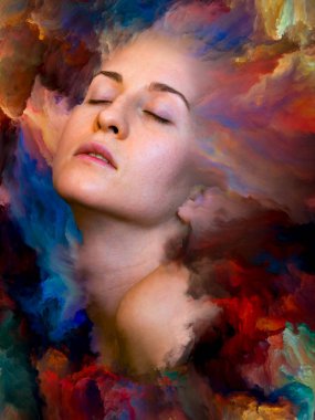 Dünya serisi. Duygular, duygular, iç dünya, yaratıcılık ve hayal gücü üzerine kadın portresinin bileşimi.