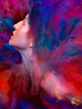 Dış serinin içinde. Duygular, duygular, iç dünya, yaratıcılık ve hayal gücü üzerine kadın portresinin bileşimi.