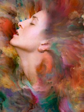 Dünya serisi. Duygular, duygular, iç dünya, yaratıcılık ve hayal gücü konularında bir metafor olarak kadın portresiyle birleştirilmiş bir tasarım.