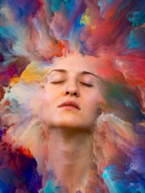 Onun Dünya serisi. Tasarım projeleri için fon olarak hizmet verecek kadın portre ile canlı boya erimiş yapılmış duygular, duygular, iç dünya, yaratıcılık ve hayal gücü ile ilgili