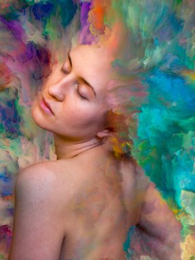 Onun Dünya serisi. Kadın portre bileşimi canlı boya için projeler üzerinde duygular, duygular, iç dünya, yaratıcılık ve hayal gücü ile erimiş