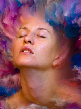 Dünya serisi. Duygular, duygular, iç dünya, yaratıcılık ve hayal gücü konularında kadın portresi ile birleştirilmiş yaratıcı bir düzenleme.