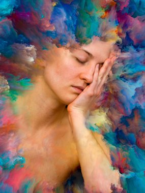 Dünya serisi. Duygular, duygular, iç dünya, yaratıcılık ve hayal gücü üzerine kadın portresinin bileşimi.