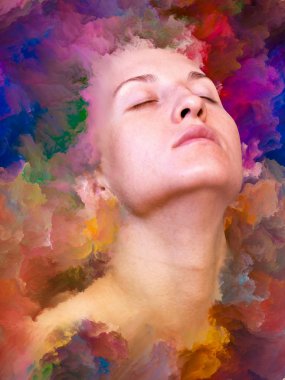 Dünya serisi. Duygular, duygular, iç dünya, yaratıcılık ve hayal gücü konularında bir metafor olarak kadın portresiyle birleştirilmiş bir tasarım.