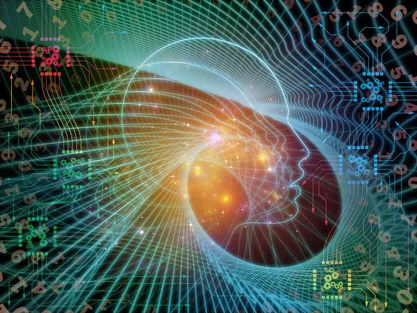 Cpu Mind Serie Samenstelling Van Het Menselijk Gezichtssilhouet Technologische Symbolen — Stockfoto