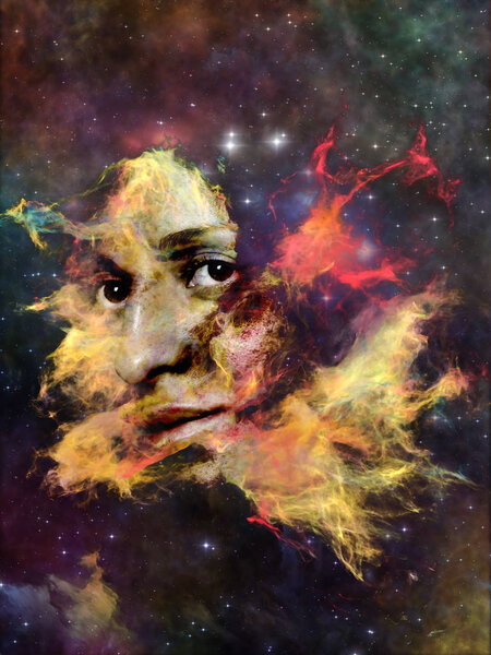 Nebula of You series. Interplay of female portrait and space nebula on the subject of perception, imagination, inner world and human mind