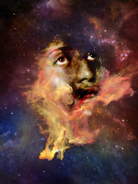 シリーズのための星雲です 想像力 内面世界と人間の心をテーマに女性の肖像画や宇宙星雲の相互作用 — ストック写真