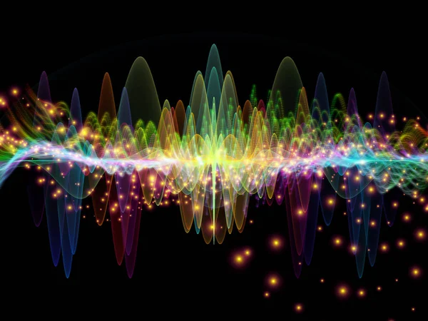 Wave Function series. Background design of colored sine vibrations, light and fractal elements on the subject of sound equalizer, music spectrum and  quantum probability