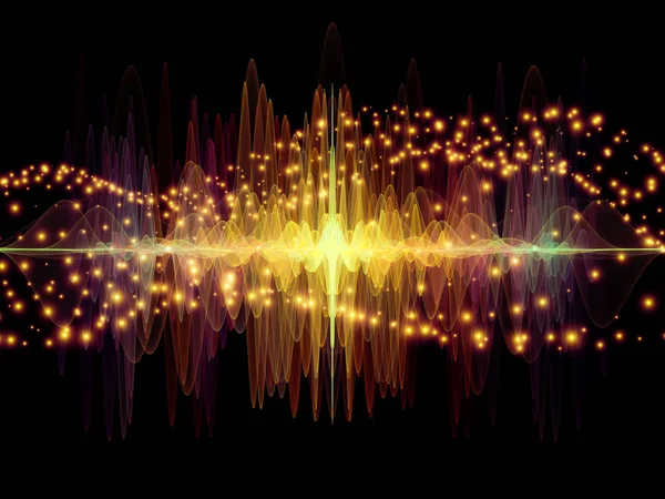 波動関数級数 音のイコライザー 音楽のスペクトルと量子確率の対象にメタファーとしての色のサイン振動 光とフラクタルの要素で構成されるデザイン — ストック写真