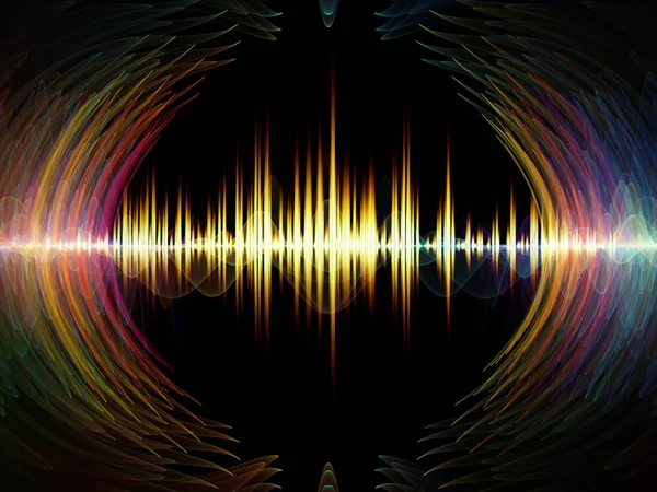 波動関数級数 音のイコライザー 音楽のスペクトル及び量子確率に関するプロジェクトの背景となる色のサイン振動 光及びフラクタルの要素からなる設計 — ストック写真