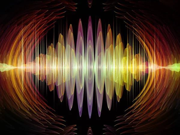 波函数系列 彩色正弦振动的组成 光和分形元素作为一个背景的项目的声音均衡器 音乐频谱和量子概率 — 图库照片