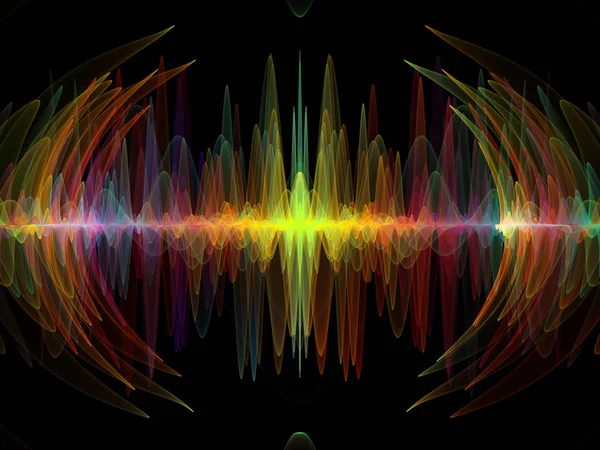 Wave Function series. Background composition of  colored sine vibrations, light and fractal elements on the subject of sound equalizer, music spectrum and  quantum probability