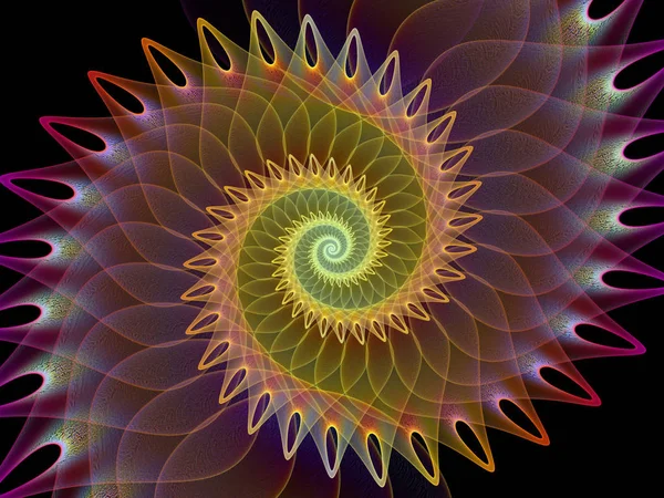 Spiral Geometry series. Background design of spinning vortex of fractal elements on the subject of mathematics, geometry and science