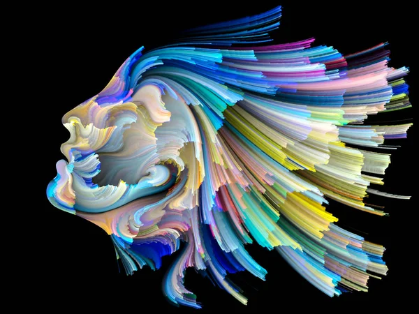 色シリーズの顔 人間のプロファイルと創造性 デザイン 内部世界 人間性と芸術的な魂の主題のために塗料を移動のカラフルな線のグラフィック組成 — ストック写真