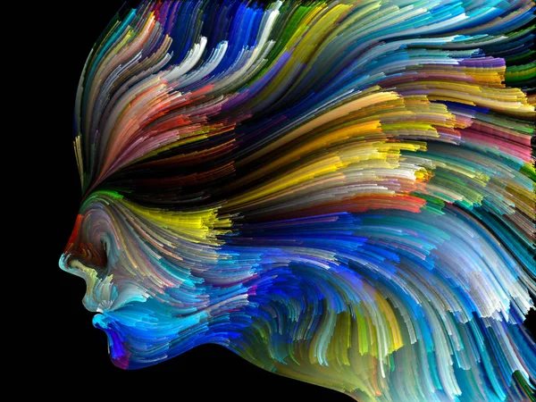 色シリーズの顔 人間のプロファイルと創造性 デザイン 内部世界 人間性と芸術的な魂の対象に塗料を移動のカラフルな線で作られた抽象的なデザイン — ストック写真