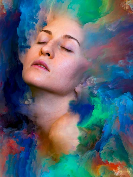 Série Mondiale Arrangement Portrait Féminin Fusionné Avec Une Peinture Vibrante — Photo