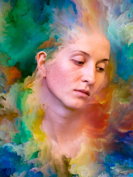 Série Contexto Composto Por Retrato Feminino Fundido Com Tinta Vibrante — Fotografia de Stock